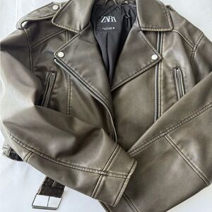 ZARA Black Faux Leather Jacket with Silver Logo